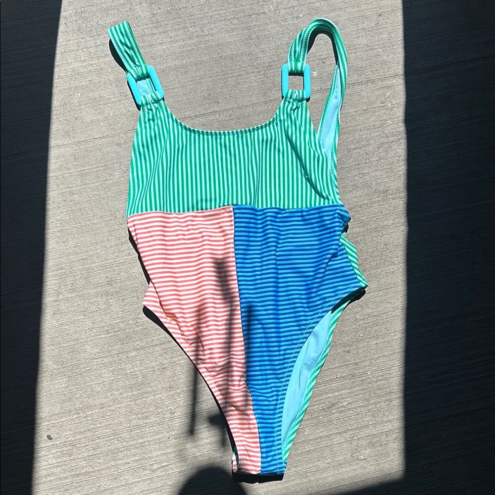 Aerie Green and Pink One Piece Swimsuit Asymmetrical Design/ SAMPLE Never worn